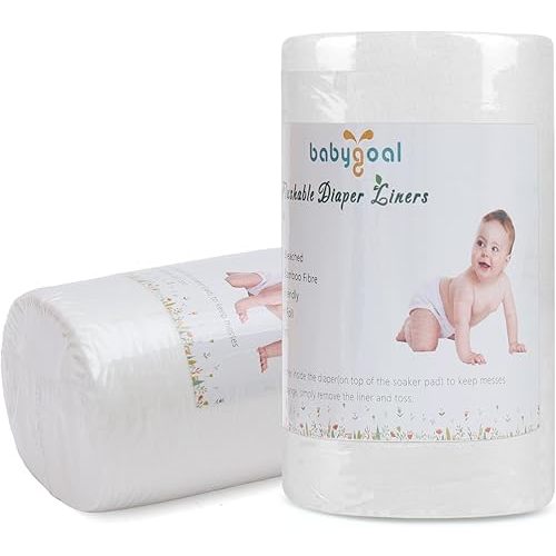Babygoal Baby Cloth Diaper Liners 2 Pack, Rayon from Bamboo Liners for Cloth Diaper Nappy (200 Sheets) 2BBT01