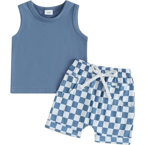 CIYCUIT 2Pcs Baby Boy Summer Clothes Infant Toddler Beach Outfits Sleeveless Tank Tops Shorts Set (Size: 6-12 months)