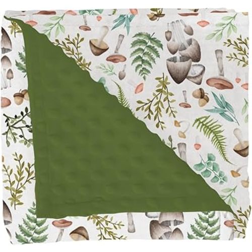 Woodland Mushroom Forest Baby Blanket for Girl Boy with Dotted Backing Double Layer Watercolor Mushroom Green Leaves Soft Swaddle Receiving Blanket Newborn Toddler Nursery Bed Throws 30x40