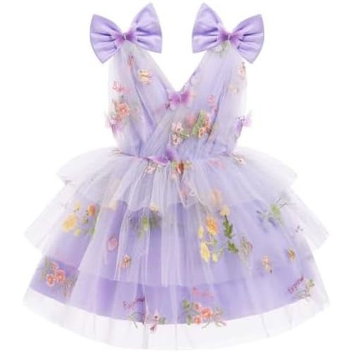 IMEKIS Toddler Girls Butterfly Birthday Dress Rainbow Tulle Formal Wedding Party Ruffle Tutu Dresses Photo Shoot