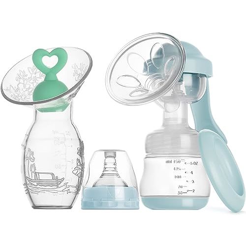 BumbleBee Manual Breast Pump Collector for Breastfeeding Combo- Silicone Milk Collector, Hand Pump Breast Pump 5oz/150ml with Compatible Nipple, Cap, Silicone Stopper and Storage Bag