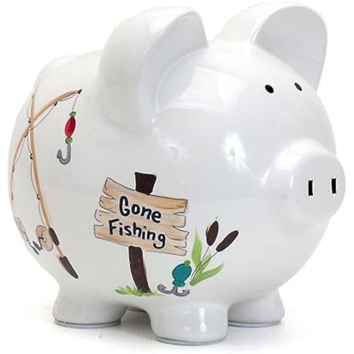 Child to Cherish Ceramic Piggy Bank for Boys, Gone Fishing