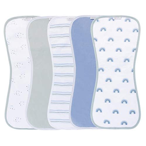 Ely’s & Co. Hourglass Shape Fleece Burp Cloths 5-Piece Set Jersey Knit Cotton with Extra Absorbent Fleece Inner-Layer for Baby Boy — (Blue Rainbow Combo)