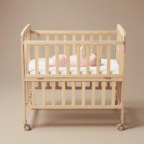 Flwrgirl Convertible Mini Baby Crib - Portable Bedside Bassinet with Mattress Included,3 Heights Baby Crib with Wheels for Small Room and Newborns 0-12 Months,Unpainted