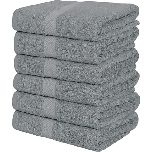 Utopia Towels 6 Pack Medium Bath Towel Set, 24 by 48 Inches, 500 GSM 100% Ring Spun Cotton, Lightweight and Highly Absorbent Quick Drying Premium Towels for Hotel, Spa and Bathroom, Cool Grey
