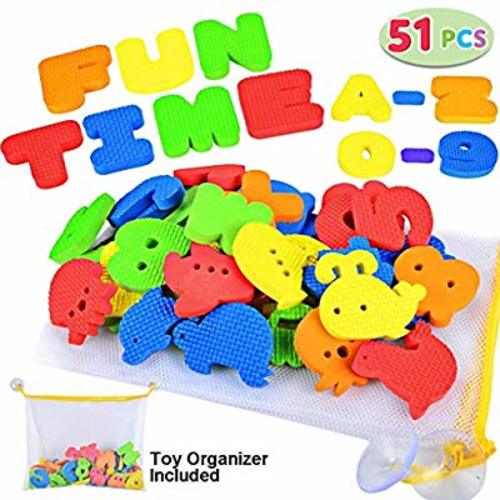Joyin Toy 51 Pieces Educational Bath Letters, Numbers, Sealifes and Transportations Bath Toys with Toy Organizer