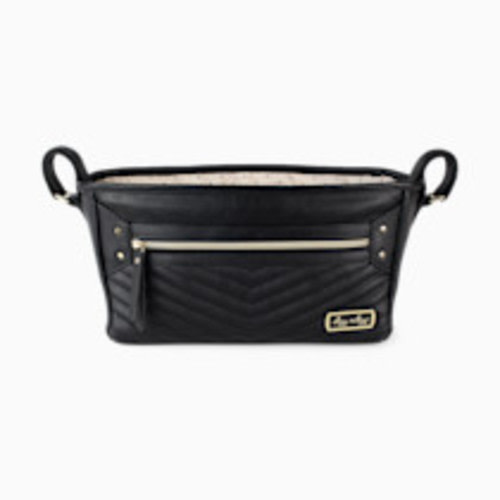 Itzy Ritzy Adjustable Stroller Caddy / Organizer - Stroller Organizer Bag Featuring Front Zippered Pocket, 2 Built-In Interior Pockets & Straps to Fit Nearly Any Model (Black with Gold Hardware)