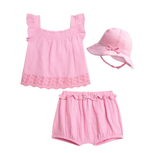 Jessica Simpson Baby Girls' Layette Bloomer set with Sunhat Sizes 0-24M