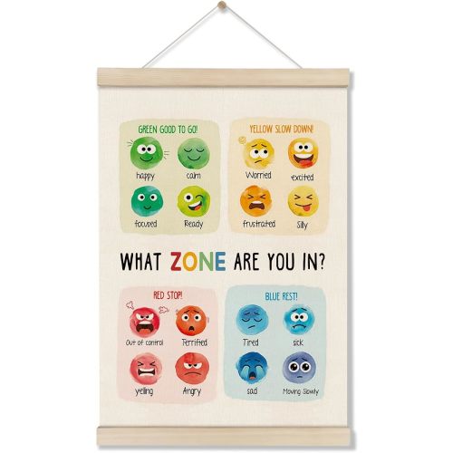 DOI-LANEE Emotions Feelings Chart for Kids - Zones of Regulation Poster for Toddlers, Mental Health Posters Hanger Frame for Therapy Office Playroom Nursery Bedroom Homeschool, 16x12 Inch