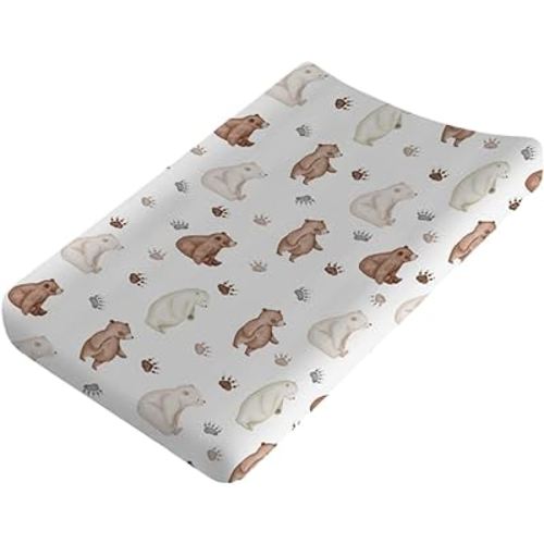 Cute Woodland Bear and Paws Changing Pad Cover Cartoon Bear Changing Table Cover for Baby Boys Girls Ultra Soft Breathable Stretchy Snug Fitted Baby Changing Pad Covers 32''x16''