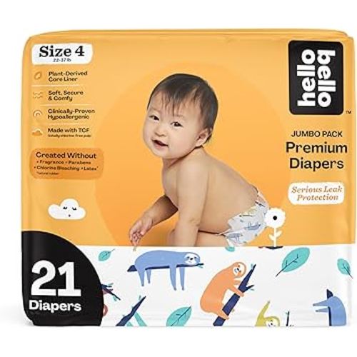 Hello Bello Premium Baby Diapers Size 4 I 21 Count of Disposeable, Extra-Absorbent, Hypoallergenic Baby Diapers with Snug and Comfort Fit I Sleepy Sloth