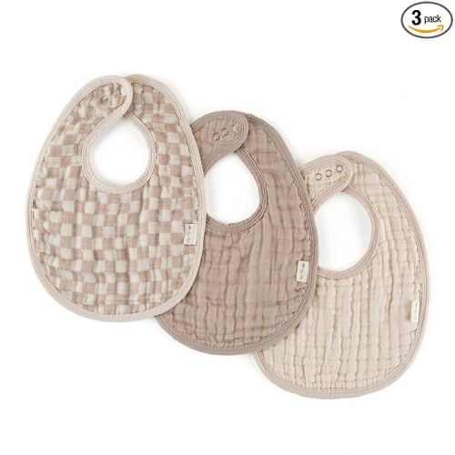 Itzy Ritzy Set of 3 Baby Bibs - Ultra-Soft Adjustable Infant & Toddler Bibs Made of Triple-Layer Cotton Muslin, Ideal for Drooling, Teething, & Eating -3 Stylish, Coordinating Prints (Checkerboard)