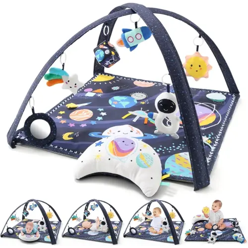 The Peanutshell Unisex Baby Play Gym & 7-in-1 Play Mat - Playmat Baby Toys 0-6, 6-12 Months Tummy Time Mat with Hanging Toys, Soft Padded Mat for Newborns, Infants - Space