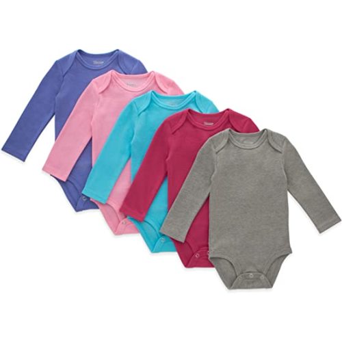 Hanes Baby Long Sleeve Bodysuit, Ultimate Flexy Bodysuits Boys & Girls, 5-Pack