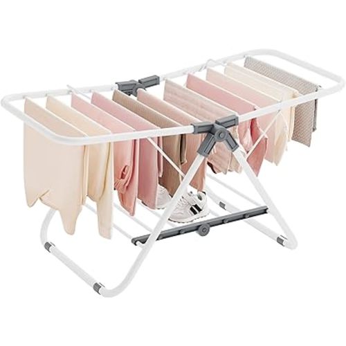 SONGMICS Small Clothes Drying Rack, Foldable 2-Level Laundry Drying Rack, Space-Saving, for Small Clothes, Towels, Bathroom, Balcony, 17.3 x 39.8 x 19.7 Inches, Cloud White ULLR504W01