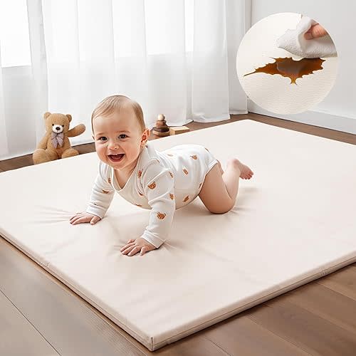 Padded Baby Play Mat - Thick Play Mat for Baby - Super Soft Non Toxic Vegan Leather Mat for Baby Girls and Boys Play on Floor - 50 x 50 Playpen Mat -Wipeable Tumbling Crawling Mat for Baby
