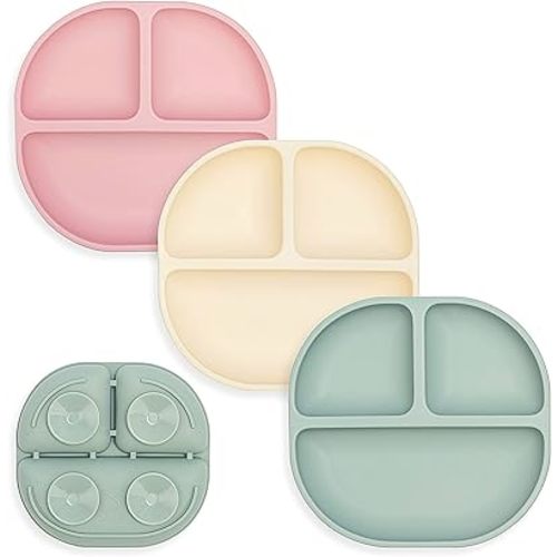 Skylarq 3 Pc Baby Plates with Suction – Designed in Canada, Suction Plate Baby, 100% BPA Free, Silicone Kids Plates – Stackable Suction Plates for Toddlers, Baby Silicone Plate