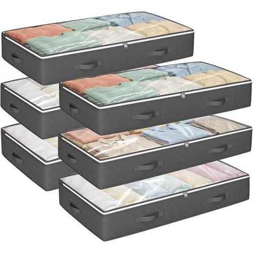 95L Under Bed Storage Containers, 6 Pack Storage Bins, Grey