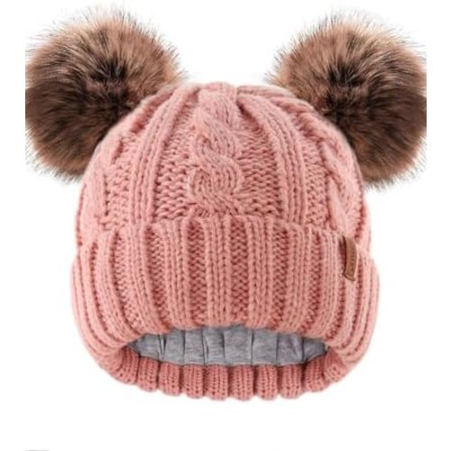 FURTALK Toddler Girls Boys Winter Hat Kids Pom Pom Beanie Hats Baby Faux Fur Pom Beanies Warm Soft Toddler Hats