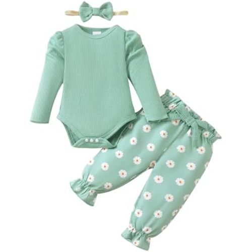 Mioglrie Baby Girl Clothes Newborn Girl Fall Winter Outfits Pants Set Preemie Infant Clothing Headband 0 3 6 12 months