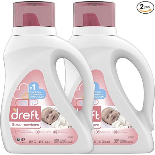 Dreft Stage 1: Newborn Hypoallergenic Liquid Baby Laundry Detergent (HE), Natural for Baby, Newborn, or Infant, 64 Total Loads (Pack of 2) - Dreft Stage 1 (Pack of 2)
