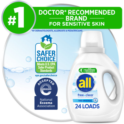 all Non-Scented Gentle Liquid Laundry Detergent, Free Clear for Sensitive Skin, 36 Fluid Ounces, 24 Loads