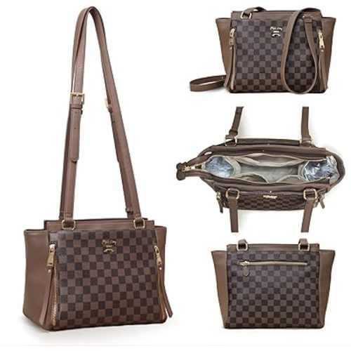 miss fong Checkered Small Diaper Bag Crossbody Diaper Bags, Diaper Bag Purse, Diaper Clutch Crossbody Bag leather Crossbody Bags for Women-Coffee