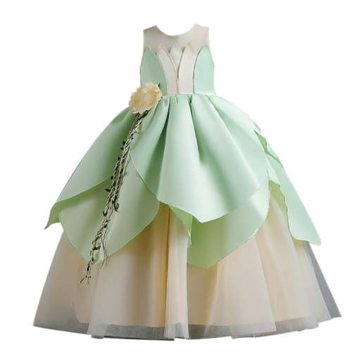 HAWEE Princess Tiana Dress for Girls Green Fairy Frog Fancy Dresses Halloween Elf Costume with Accessories