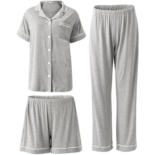 Rnxrbb 3 PCS Women Maternity Pajamas Set Nursing Postpartum Breastfeeding Pjs Sleepwear Lounger Clothes Button Down