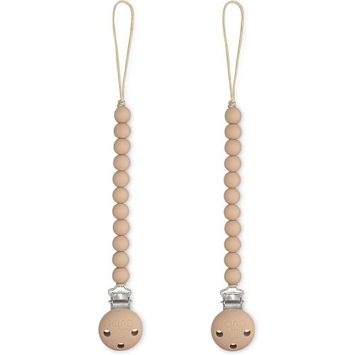 Comfy Cubs Pacifier Clips 2 Pack - 100% Food Grade Silicone Baby Pacifier Clips - CPSIA Certified, Lightweight and Flexible Baby Gifts - Beige