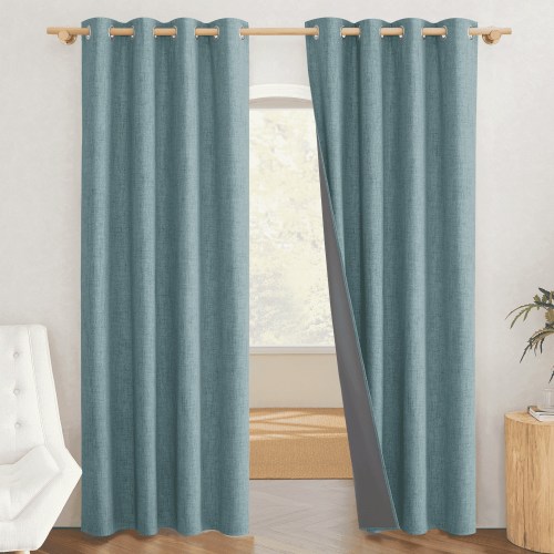 NICETOWN Blackout Linen Curtains for Living Room Thermal Insulated Grommet Skylark Blue Curtains, 52"x84" (2 Panels)