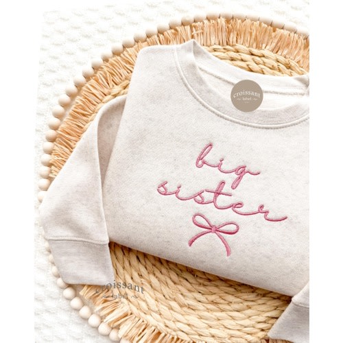 Embroidered Big Sister Sweatshirt, Big Sis Bow Sweatshirt for Pregnancy Announcement, Personalized Big Sister Toddler Sweatshirt Coming Soon