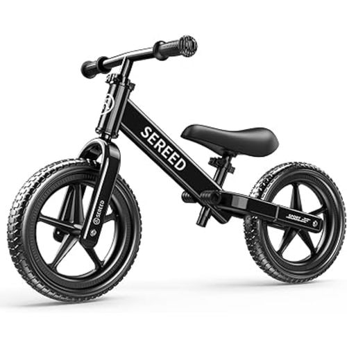 SEREED Toddler Balance Bike 2 Year Old, No Pedal Kids Toy Bike for 2-5 Years Old, Tool-Free Adjustment, Gift for 2-3 Boys Girls, Customize Plate with 3pcs Stickers (Black)