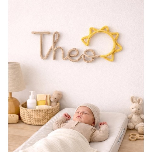 Personalized Baby Name Sign with Sun, Neutral Nursery Decor, Custom Name Wall Hanging, Baby Shower Gift, Newborn Photo Prop