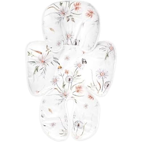 Infant Car Seat Insert, 2 in 1 Carseat Head Support for Newborn Girl, Soft Baby Car Seat Head Body Support Cushion Pillow, Reversible & Adjustable Baby Headrest for Stroller, Swing, White