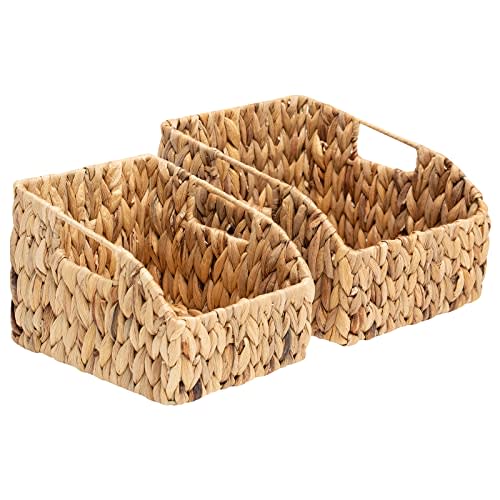 FairyHaus Wicker Baskets 2 Pack, Natural Large Wicker Baskets for Storage, Nesting Hand-woven Water Hyacinth Wicker Baskets for Organizing with Built-in Handles, 9"L x 11"W x 7"H