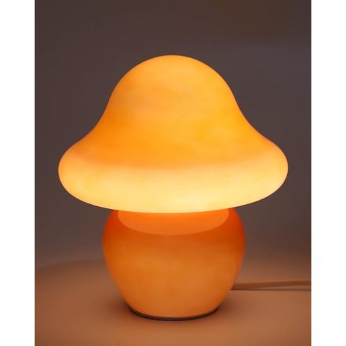 HEQET Mushroom Lamp Orange Glass Mushroom Table Lamp for Bedrooms, Living Room, Aesthetic Lamps for Bedroom, Cute Bedside Lamp