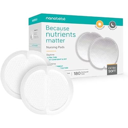 Nanobébé Disposable Nursing Pads Multipack – 120 Days and 60 Nights Ultra Thin & Extra Absorbent Vented Leak Proof Nursing Essentials, Individually Wrapped (180 Count)
