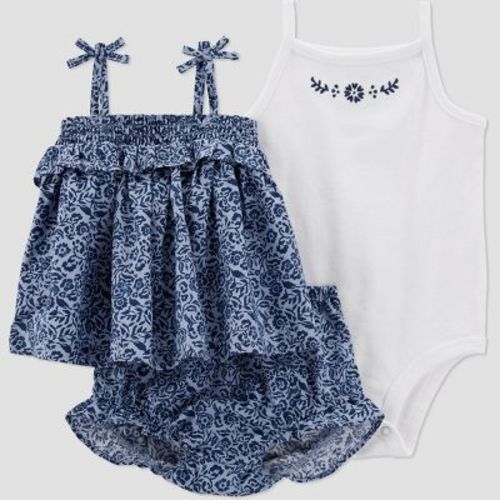 Carter's Just One You® Baby Girls' Floral Top & Bottom Set - Blue Newborn: Cotton Sleeveless 3-Piece Outfit