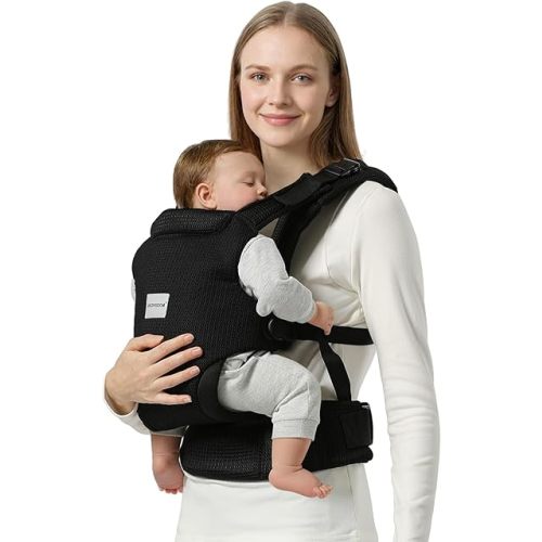 Baby Carrier Newborn to Toddler, Easy Adjustable Toddler Carrier for 7-30lbs, Baby Holder Wrap Carrier, Breathable Mesh Fabric Infant Kangaroo Hip Carriers with Lumbar Support, Black