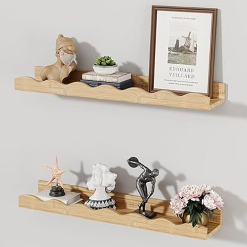 Floating Shelves for Wall Décor 24 Inch Long Set of 2 Nursery Book Shelves Bathroom Shelves Over Toilet Shelf for Books, Plants, Toys, Photo Frames, Picture Ledge-Natural