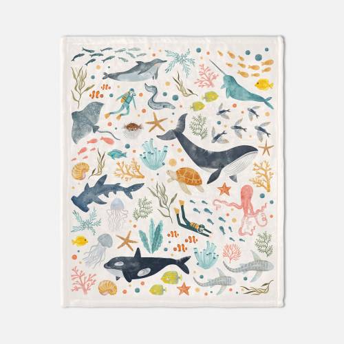 Under the Sea Thin Minky Blanket, Ocean Animals Baby Blanket Gift