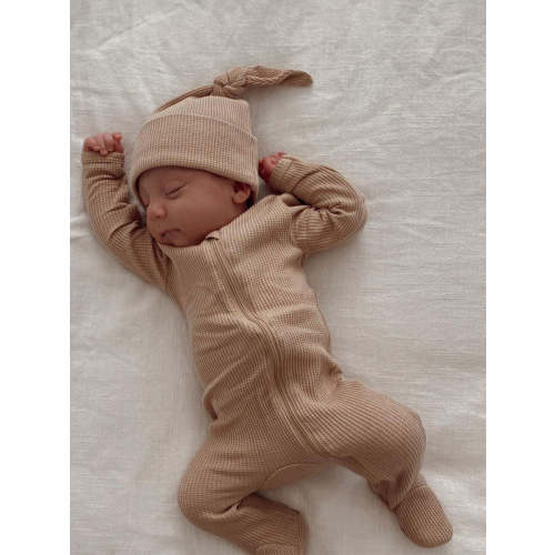 Organic Waffle Basic Zip Footie, Tan
