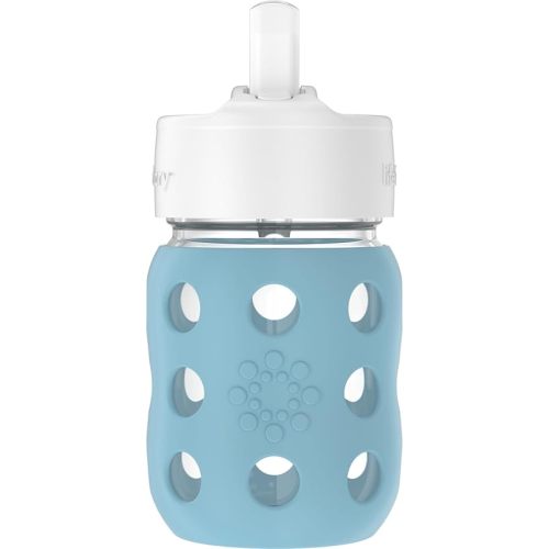 Lifefactory 8-Ounce Wide Neck Glass Baby Bottle with Protective Silicone Sleeve and Pivot Straw Cap, Denim (LG2241WDE4)
