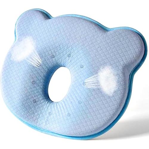 Memory Foam Baby Travel Pillow,Portable Cute Cartoon Bear Soft and Cozy Pillow, Breathable Bedding Set for Infants for Small Boys and Girls Prevent Flat Head Blue1