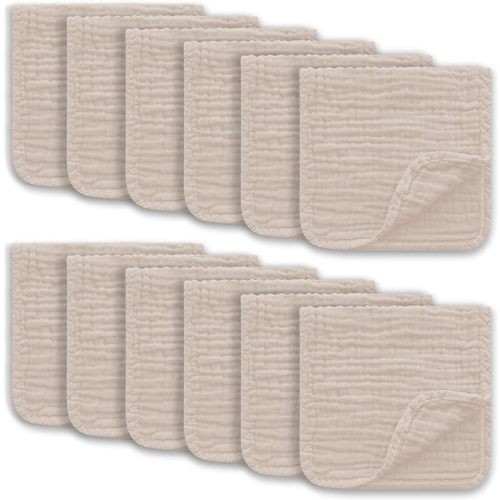 Muslin Burp Cloths Large 100% Cotton Hand Washcloths for Boys & Girls, Baby Essentials Extra Absorbent and Soft Burping Rags for Newborn Registry (Brown, 12-Pack, 20" X10") - 10x20 Inch (Pack of 12)
