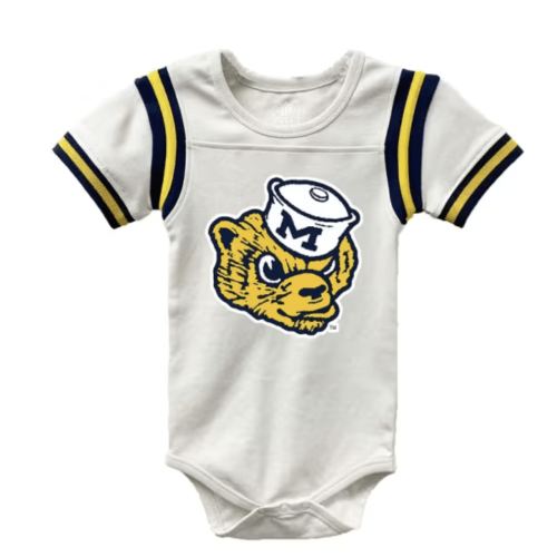 Wes and Willy Michigan Wolverines Baby WHITE Vault Raglan One Piece - 42151241