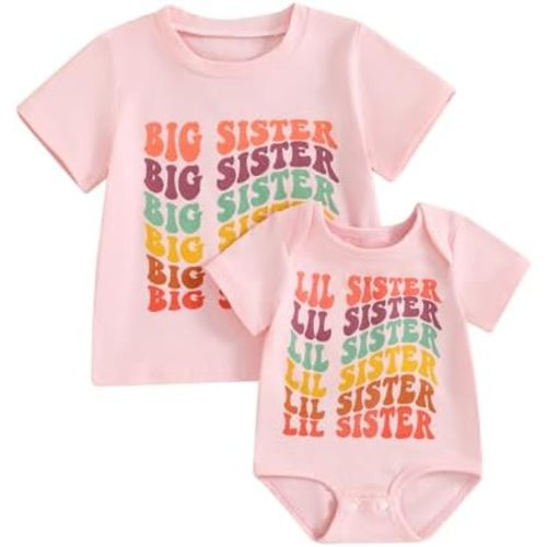 Baby Big Sister Lil Sister Big Brother Lil Brother Shirts Set Matching Outfits Bro Sis Short Sleeve Romper Tops
