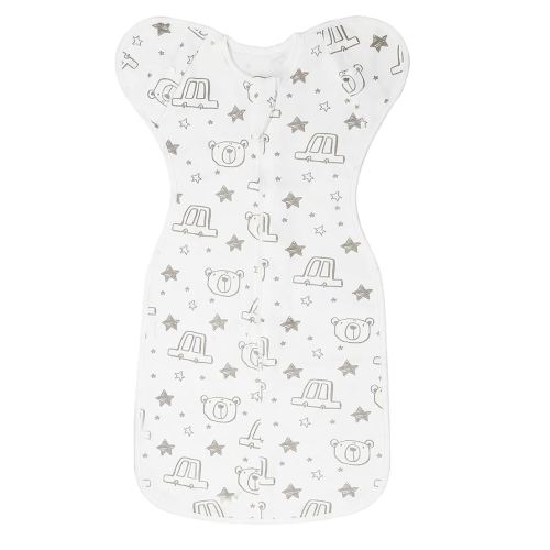 Baby Transition Swaddle Sack, Baby Swaddle Arms Up Transition Bag,Snug fit Calms Startle Reflex, Breathable Cotton Newborn Sack, 2-Way Zipper Cars & Bears (0-3 Month)