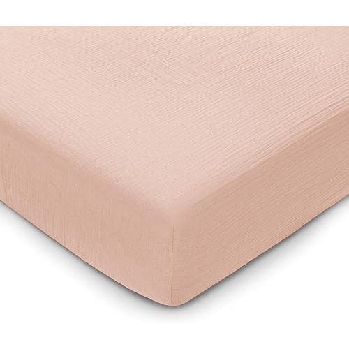 Comfy Cubs 100% Muslin Cotton Fitted Crib Sheet - Soft, Standard & Breathable Crib Sheets for Toddler Mattress - Snug Fit, Secure Elastic with Beautiful Packaging for Boys & Girls - Blush